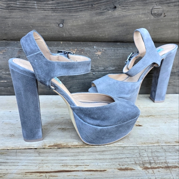 Steve Madden NEW!! Jillyy Gray Suede, Platform, Peep Toe Heels. WMS 7.5M - Picture 4 of 15